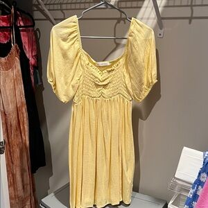 Ces Femme Pale Yellow Smocked Top with Square Neck